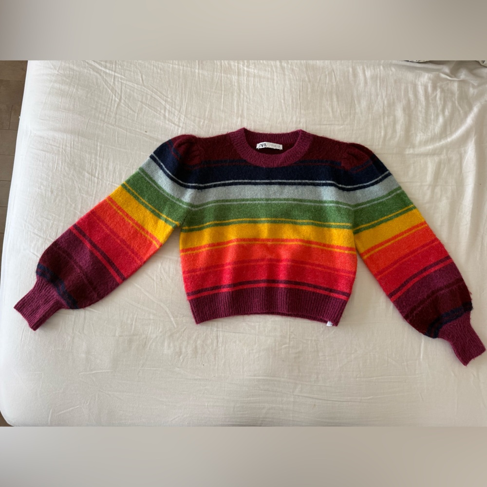 Zara Multicolor Striped Crew Neck Sweater